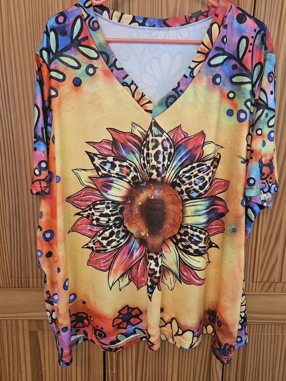 Vibrant Sunflower V-Neck Women's Top - Yellow Multi